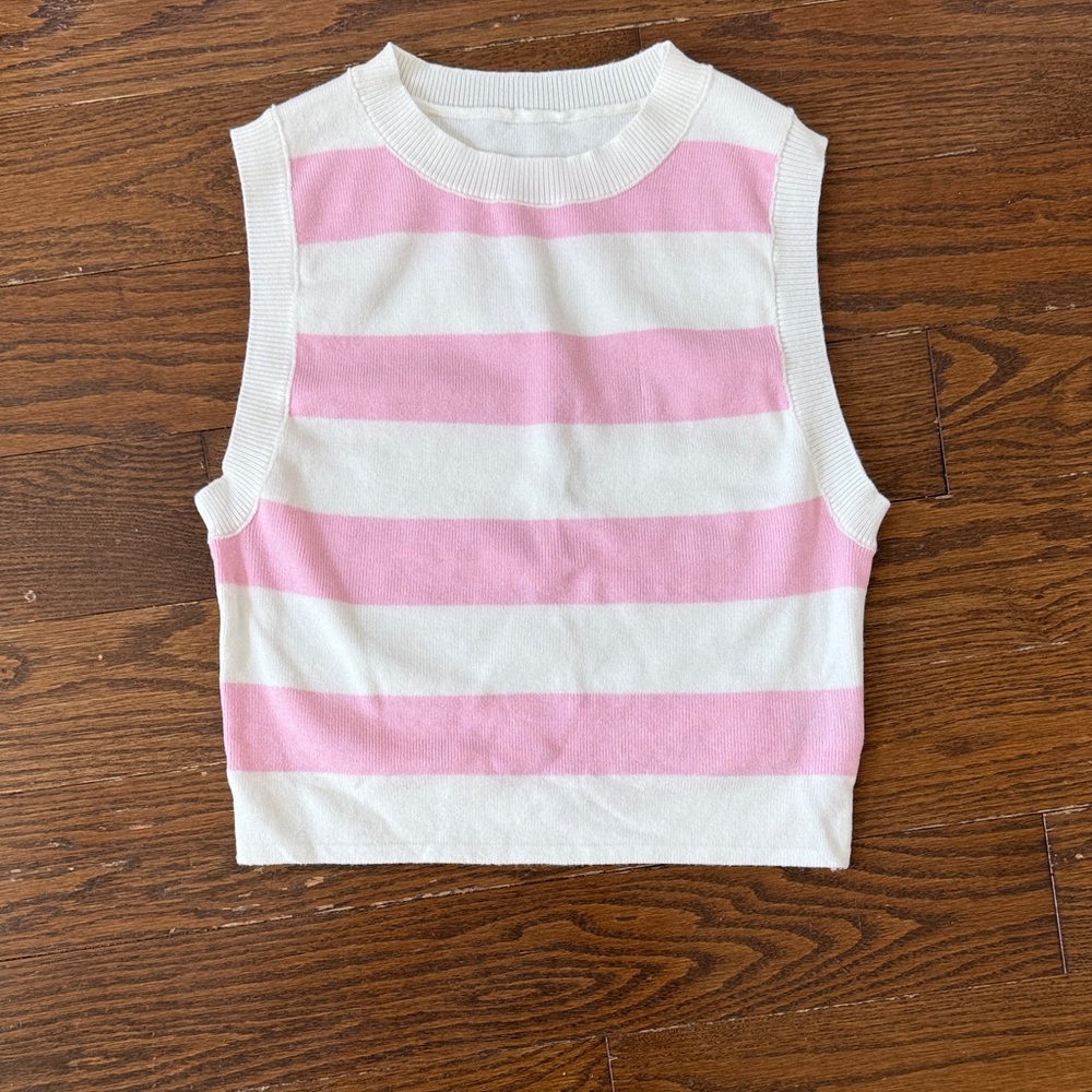 Crop Pink and White Striped Tank Top